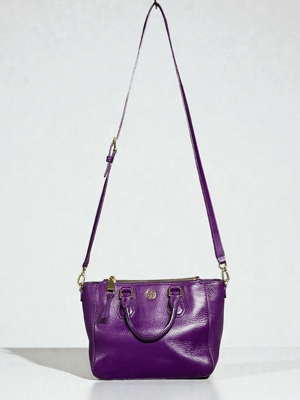 🌻Tory Burch Robinson Purple Pebbled Leather Satchel Designer Top Handle Handbag
